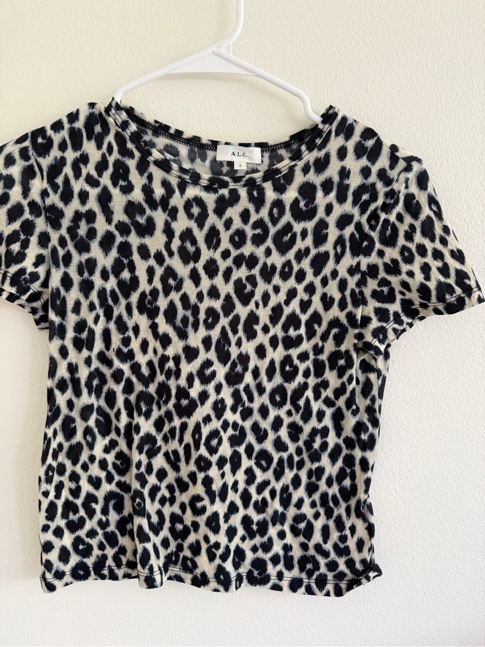 A.L.C. Black and White Leopard-Print Short Sleeve Tee